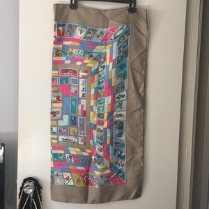 Genuine HERMES Correspondence Postage Stamp Motif Silk Hand Rolled Scarf